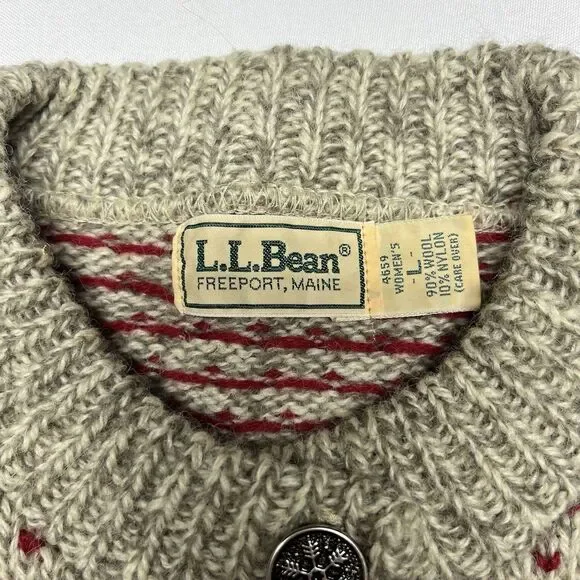Vintage 1990s Wool Hearts L.L. Bean Cardigan Sweater - Picture 5 of 7